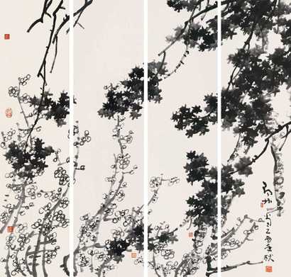 邓林 2005年作 松梅颂 四屏